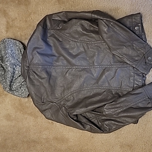 J2 Jou Jou Juniors' Faux-Leather Knit-Hood Jacket - Picture 5 of 8